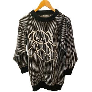 DAVID BRETT Vintage Black and White Teddy Bear Sweater